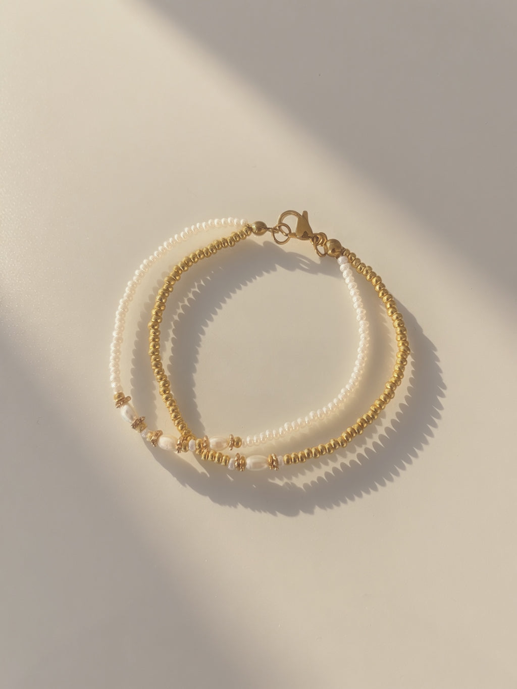 Duo de Bracelets JULIA - Miyuki Doré & Perles d'eau douce - Acier Inoxydable