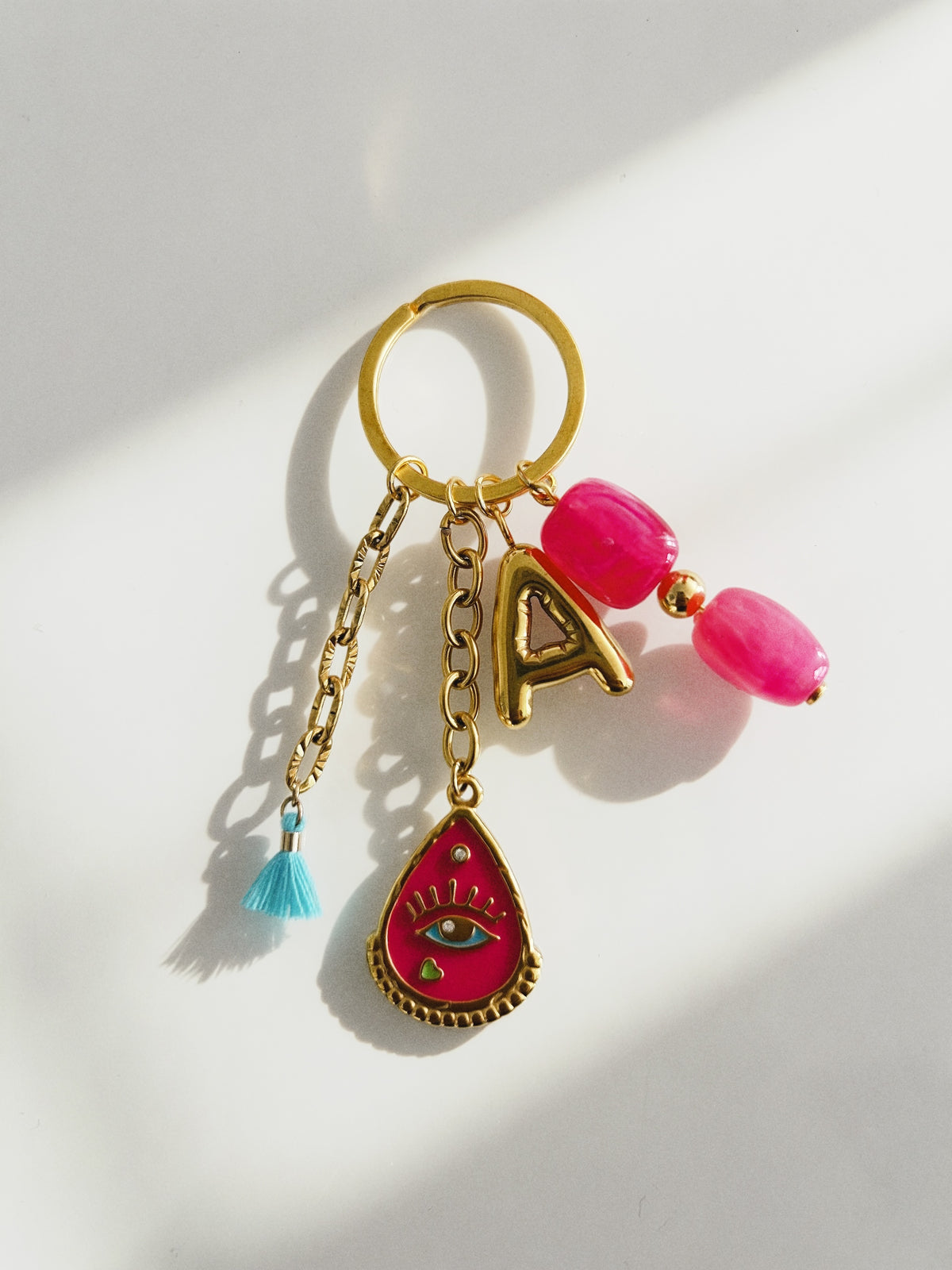 Porte-clés Talisman Oeil & Lettre A - Rose Pop