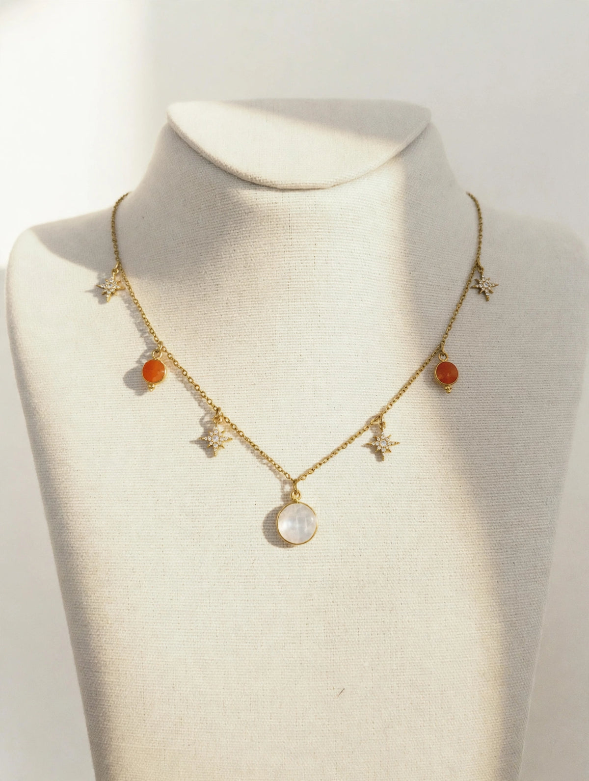 Collier Céleste - Pierre de Lune, Cornaline & Étoiles
