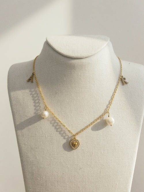 : Collier Personnalisé Cœur, Perles & Initiales