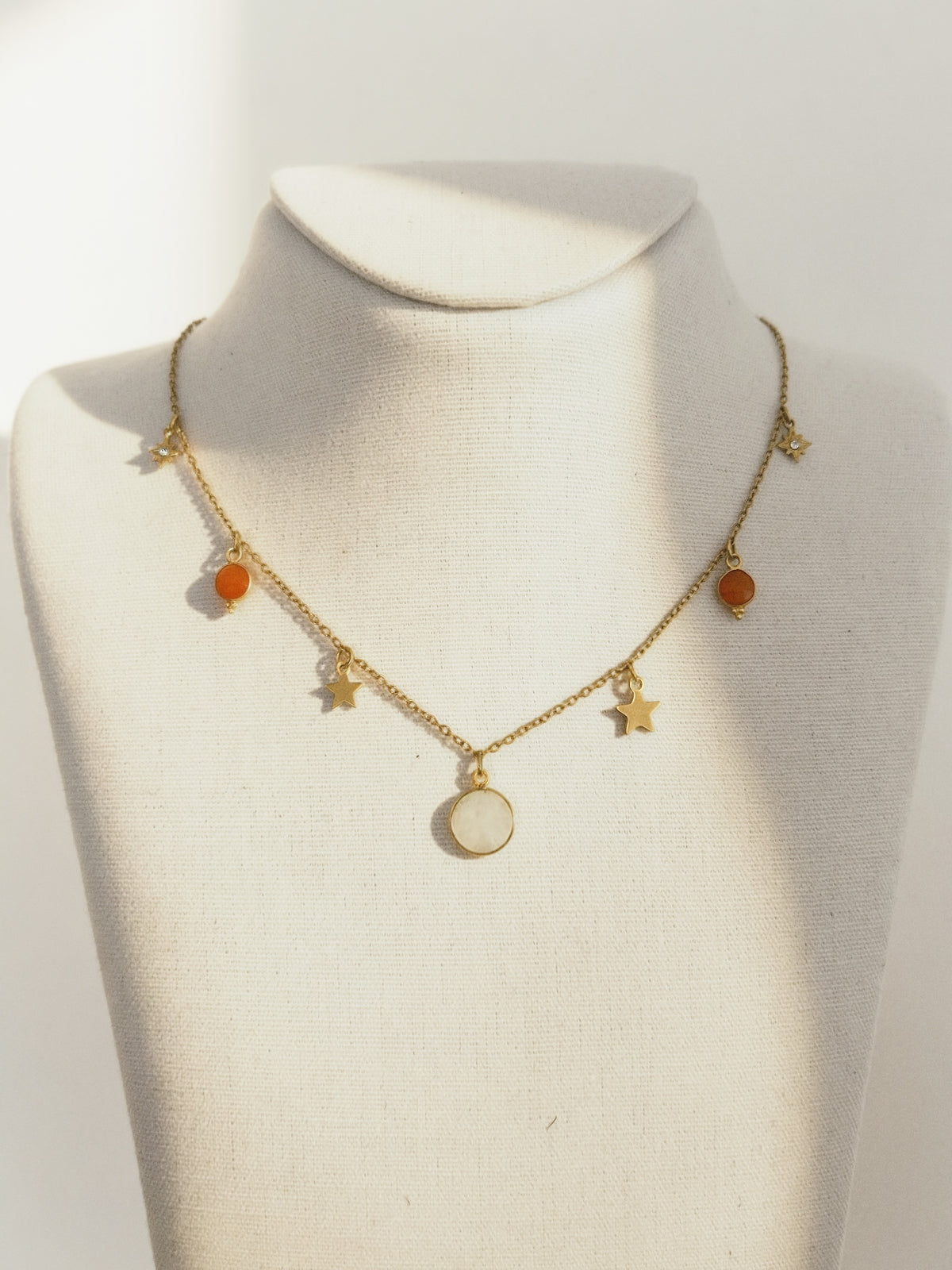Collier Céleste - Pierre de Lune, Cornaline & Étoiles