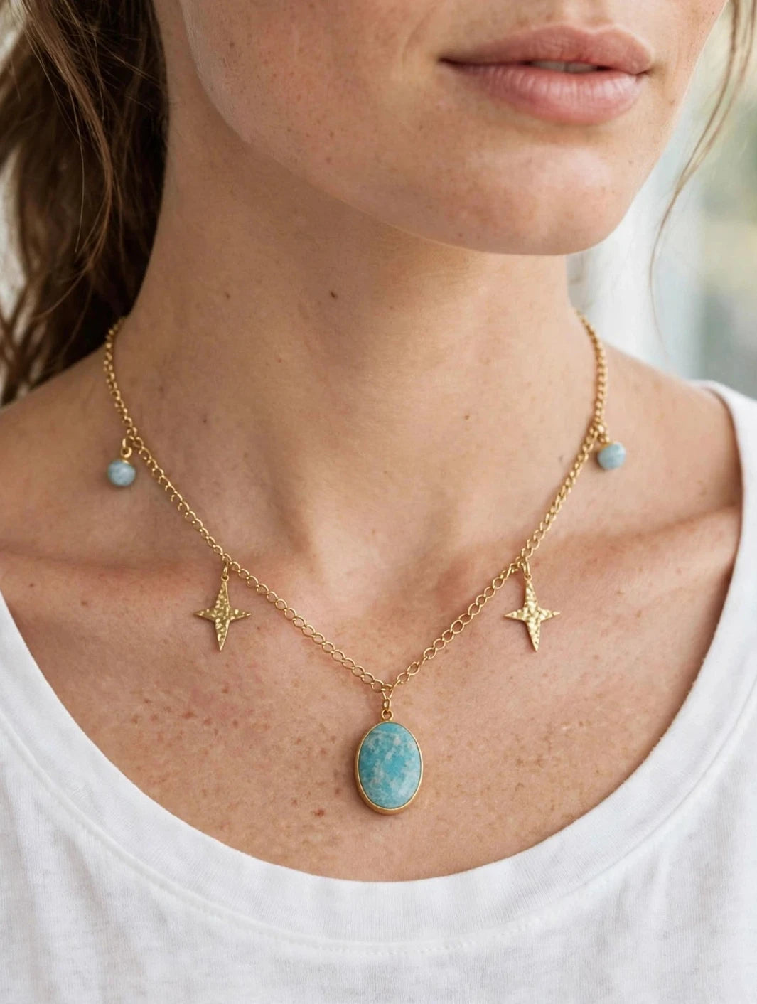Collier Stella - Amazonite & Étoiles Dorées