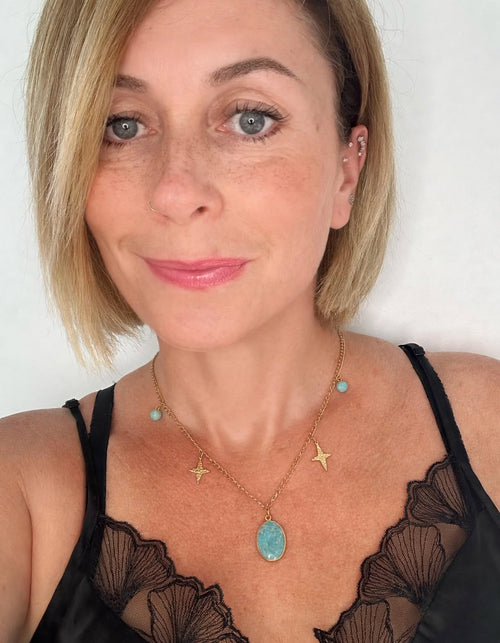 Collier Stella - Amazonite & Étoiles Dorées