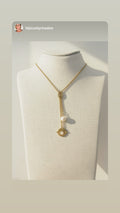 Collier Y Perle Nacrée & Médaillon Soleil - Acier Inoxydable Doré
