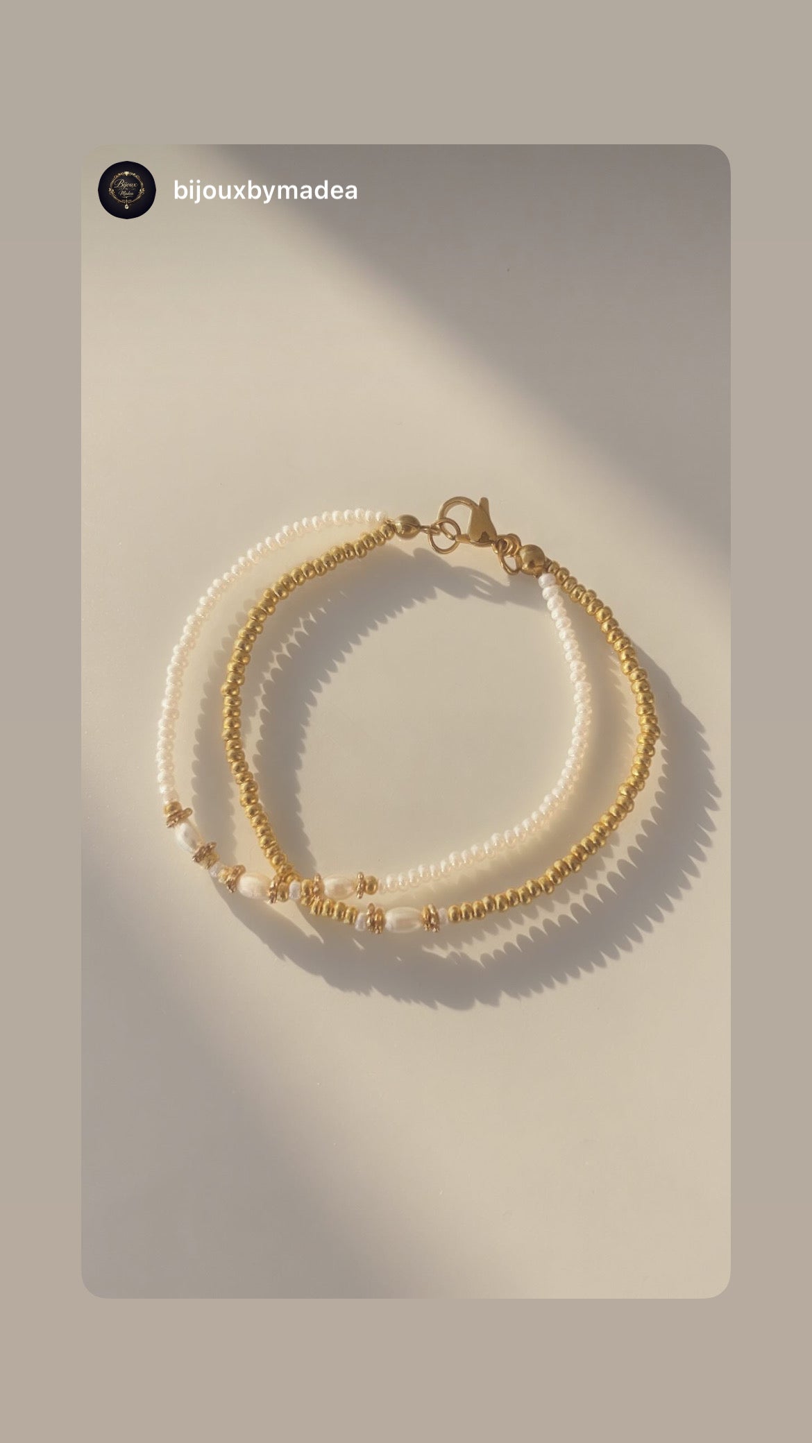 Duo de Bracelets JULIA - Miyuki Doré & Perles d'eau douce - Acier Inoxydable