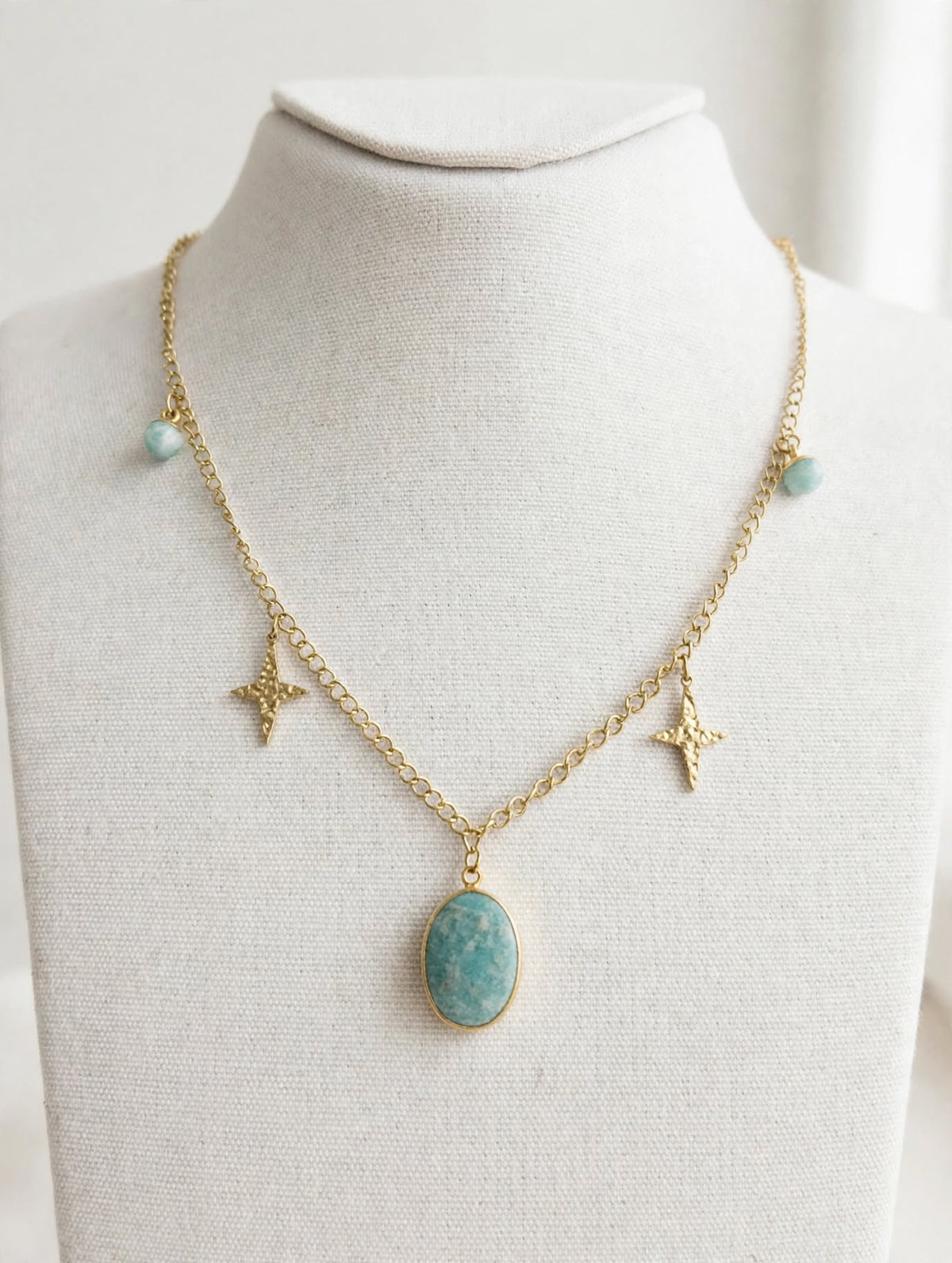 Collier Stella - Amazonite & Étoiles Dorées