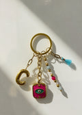 Porte-Clés Bag Charm Initiale C - Oeil Protecteur Fuchsia & Pompon Turquoise