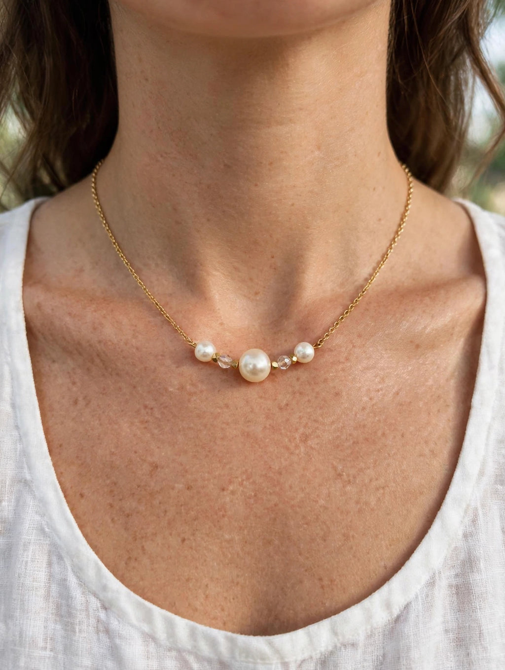 Collier Trio Perles d'Eau Douce - Chaîne Dorée Acier Inoxydable